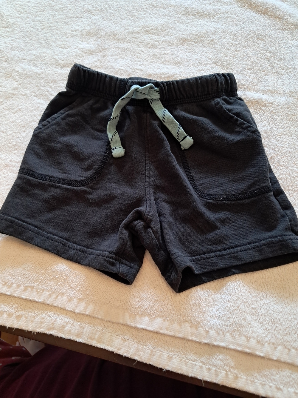 Carter's Black Kids Drawstring Cotton Shorts with Mint Tie